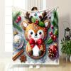 Cute Holiday Reindeer with Festive Decor Patterned Flannel Blanket Perfect for the Bedroom Living Room, Sofa, or a Little Nap