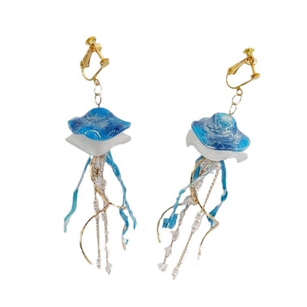 Boucles d'oreilles élégantes méduses bleues faites à la main, artisanat à partir de matériaux acryliques pour les sorties décontractées et les vacances à la plage, usage quotidien