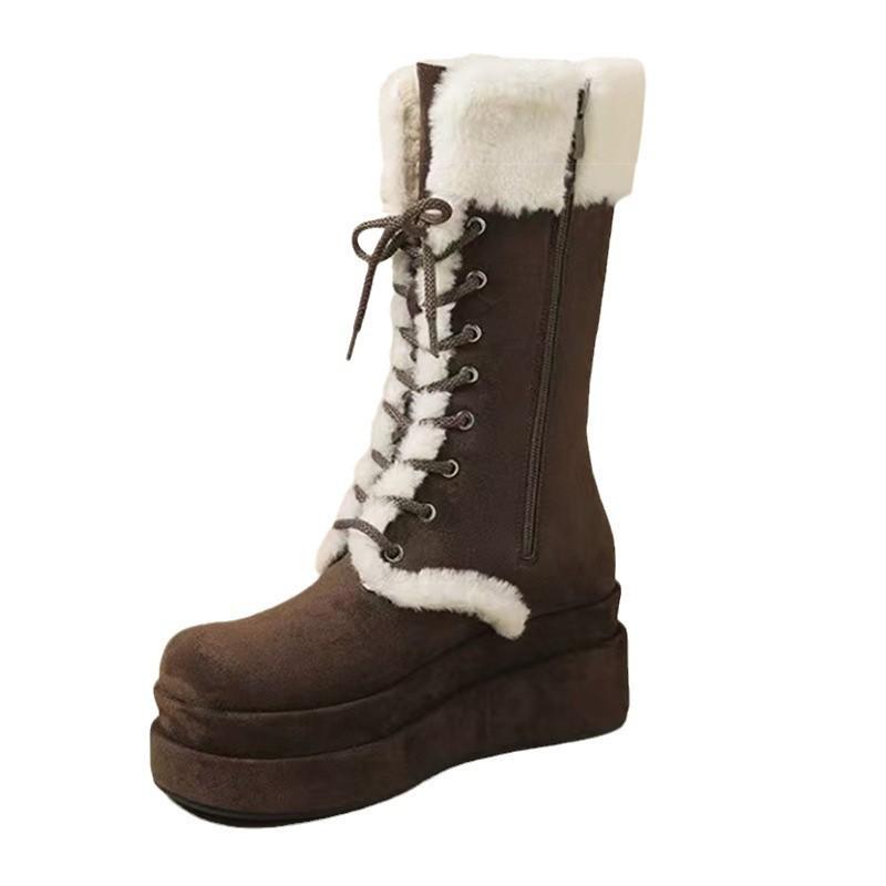 

Осень и зима новая обувь Мао Мао платформа зимние сапоги Ближний Восток зима мех интегрированный флис теплые увеличение роста женские сапоги 40 кофейный