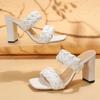Fashion Double Braided Band Chunky Heeled Sandals Women Summer 2025 Square Toe High Heel Slippers Women Fashion Woven Slip On Sandalias
