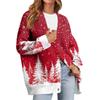 Women's Fashion Long Sleeve Christmas Print V-Neck Button Loose Cardigan Top