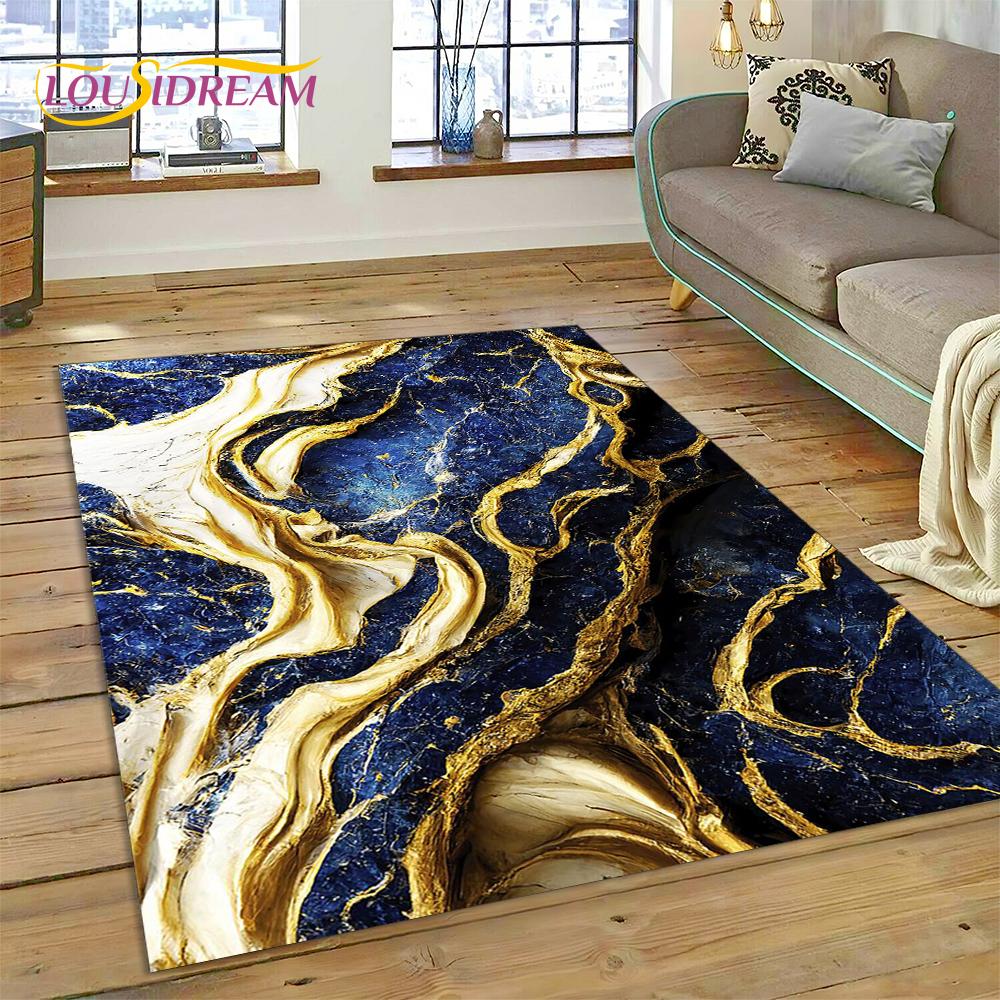 Dream Colour Marble Blue Green Gold Luxurious Carpet Rug for Home Living Room Bedroom Sofa Doormat Decor