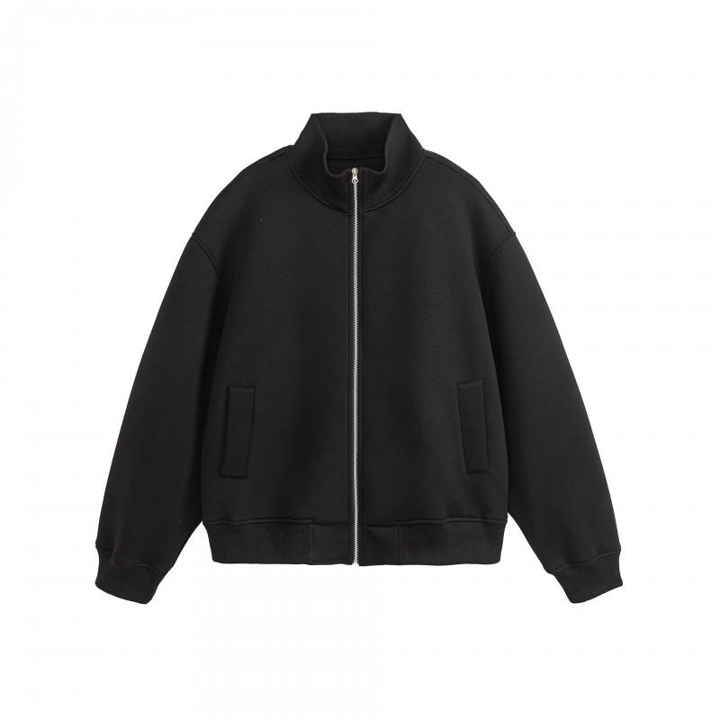 Unisex Retro Stand Collar Zip-Up Jacket Lightweight Casual Outerwear Fall