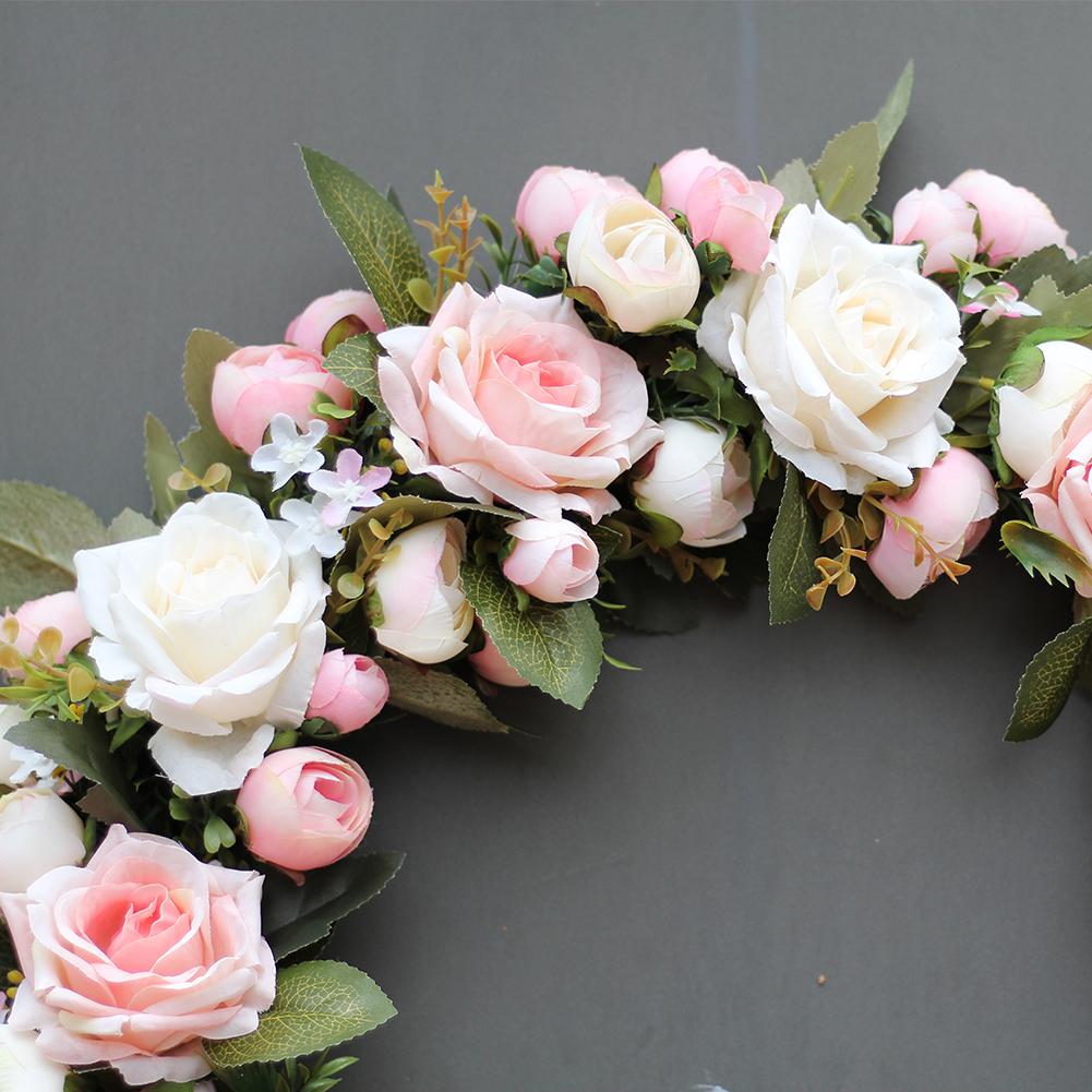 45CM Elegant Pink Peony Wreath Garland Floriation Decoration Hanging for Door Wedding Festival