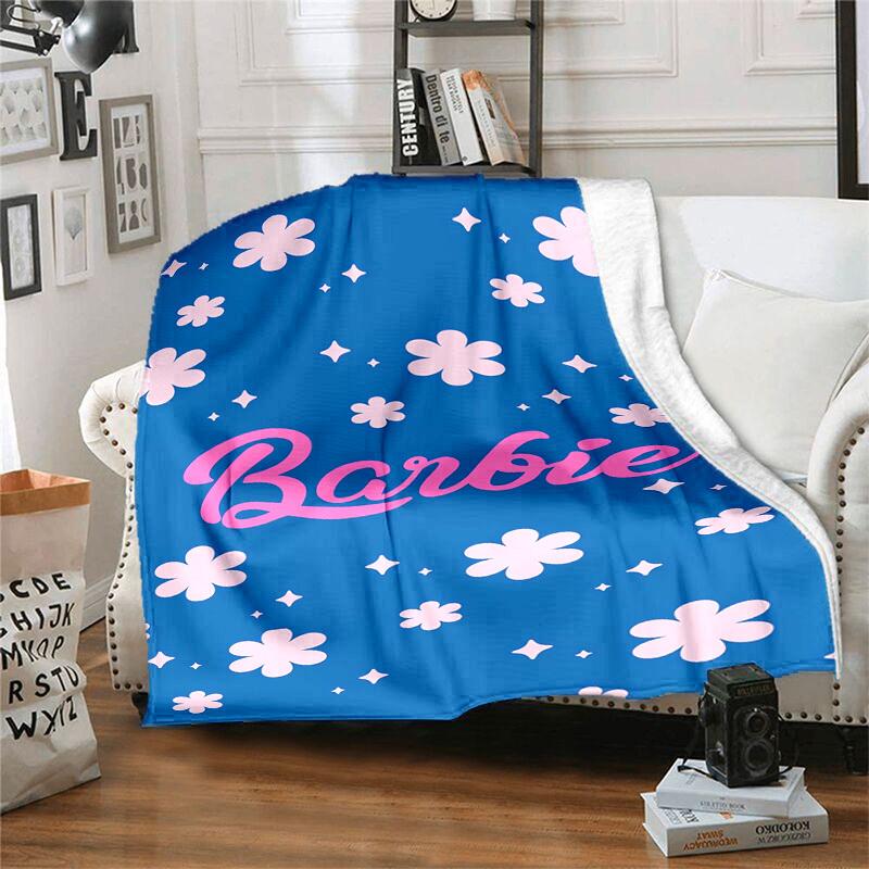 1 stuks Barbie Bloemen Sparkle Blauw Roze Cartoon Deken, Draagbare Plaid voor Reizen & Kamperen, Gezellige Deken voor Alle Seizoenen, Ideaal Cadeau