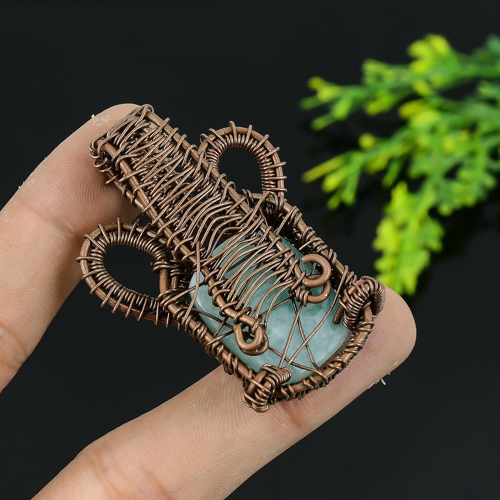 Natural Republic Larimar Gemstone Handmade Copper Wire Wrap Pendant 2 z5P83