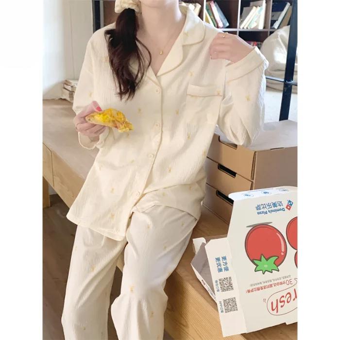 Cotton Material Spring and Autumn Sweet Home Collection Cloud Cotton Pajamas Womens Long Sleeved Charming Cartoon Milk Home