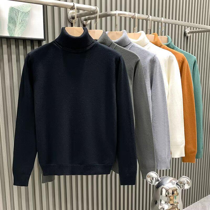 Men's Trendy High Neck Solid Color Winter Sweater - Casual Japanese Style Pullover Knitwear