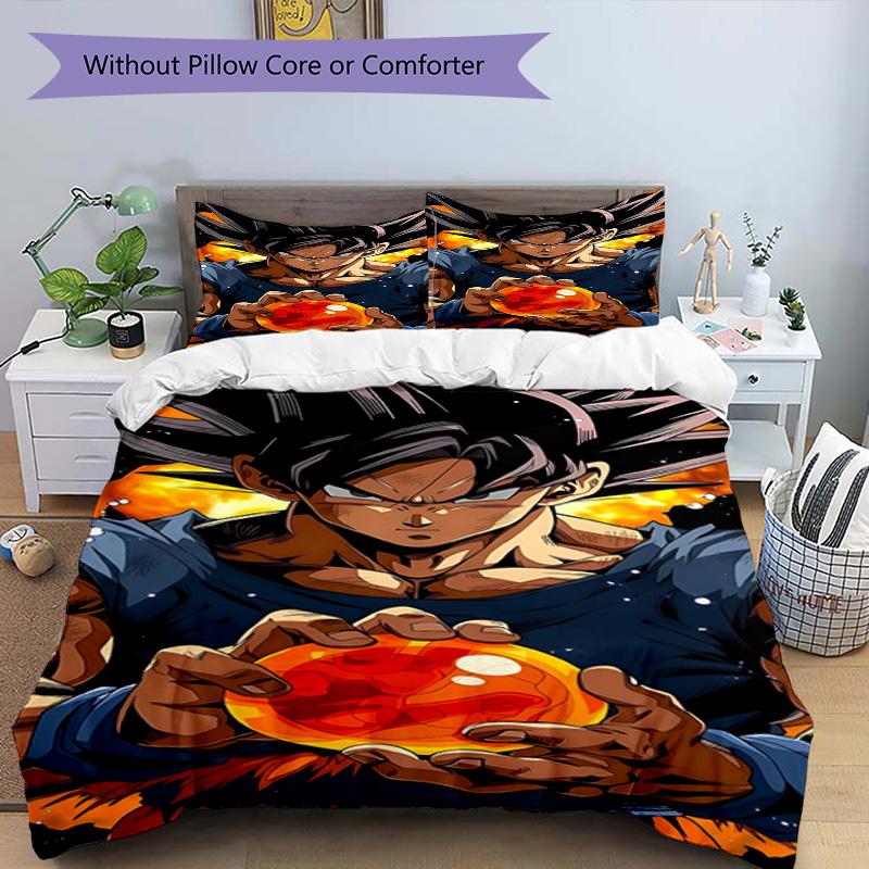 3-teiliges Bettbezug-Set (1 * Bettbezug + 2 * Kissenbezug, ohne Kern), Dragon Ball Print Bettwäsche-Set, Schlafzimmer-Dekoration, Ganzjahres, Geburtstagsgeschenk