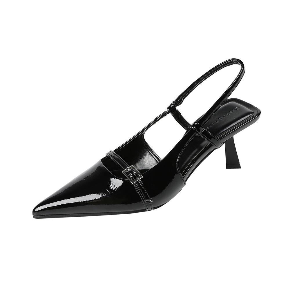 MT-6 French Thin Belt Belt Buckle Pointed Head Thin Heel Single Shoes for Women's New Fashion and Thin Rear Empty Strap High Heels for Women