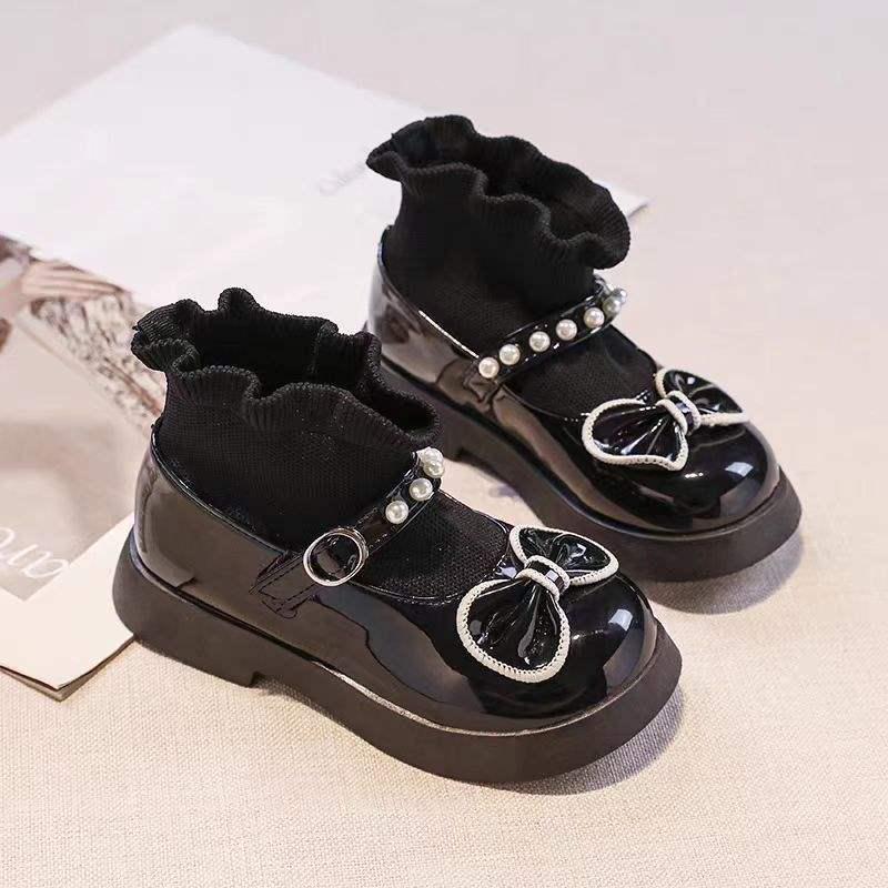 

Девичьи весенне-осенние черные кожаные ботинки Мартин с бантом - Милый принцессный стиль для выступлений 33 - Inner Length 20.2CM