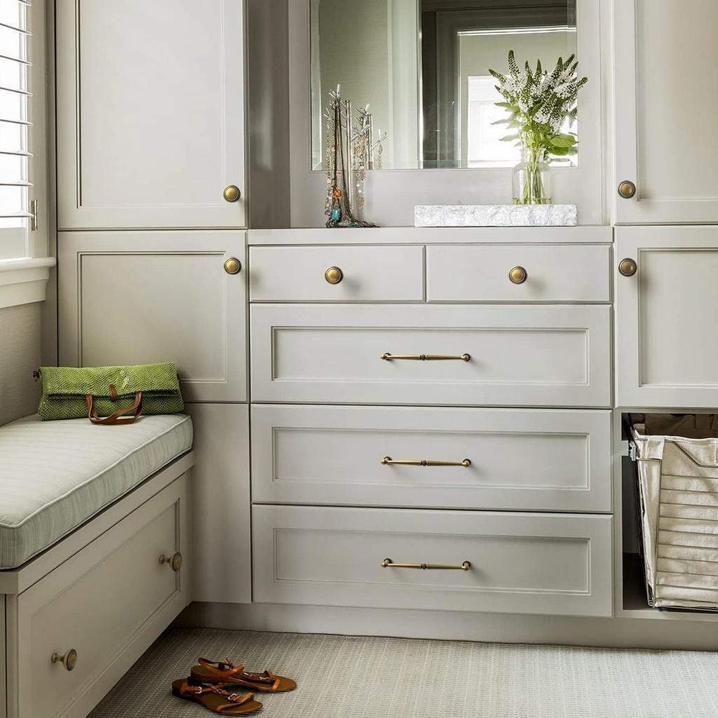 Goo-Ki 6 Pack Kitchen Cabinet Hardware Antique Brass Drawer Knobs - Single Hole Retro Bar Handles Ancient Bronze Vintage Pull for Closet Wardrobe