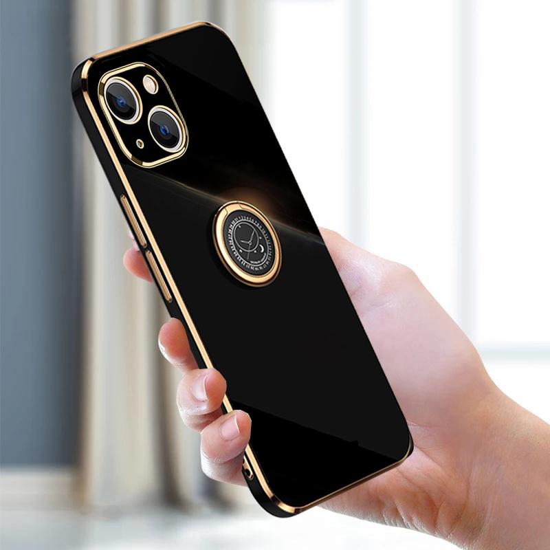 

Розкішний м’який силіконовий чохол із кільцем із квадратним покриттям для iPhone 14 13 12 11 Pro Max Plus X XR XS Max 8 7 Plus протиударний бампер із підставкою, задня кришка з ТПУ iPhone 14 чорний