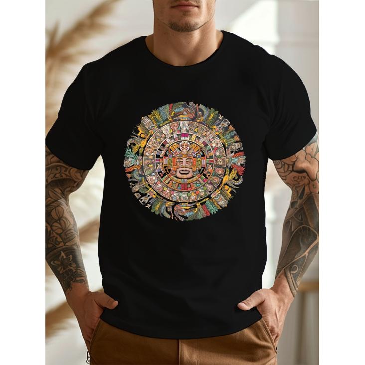 Herren 100% Baumwolle Mystischer Stamm Totem Print T-Shirt - Weiches Atmungsaktives Streetwear Oberteil mit Tribal Design, Rundhals Kurzarm Freizeitshirt für