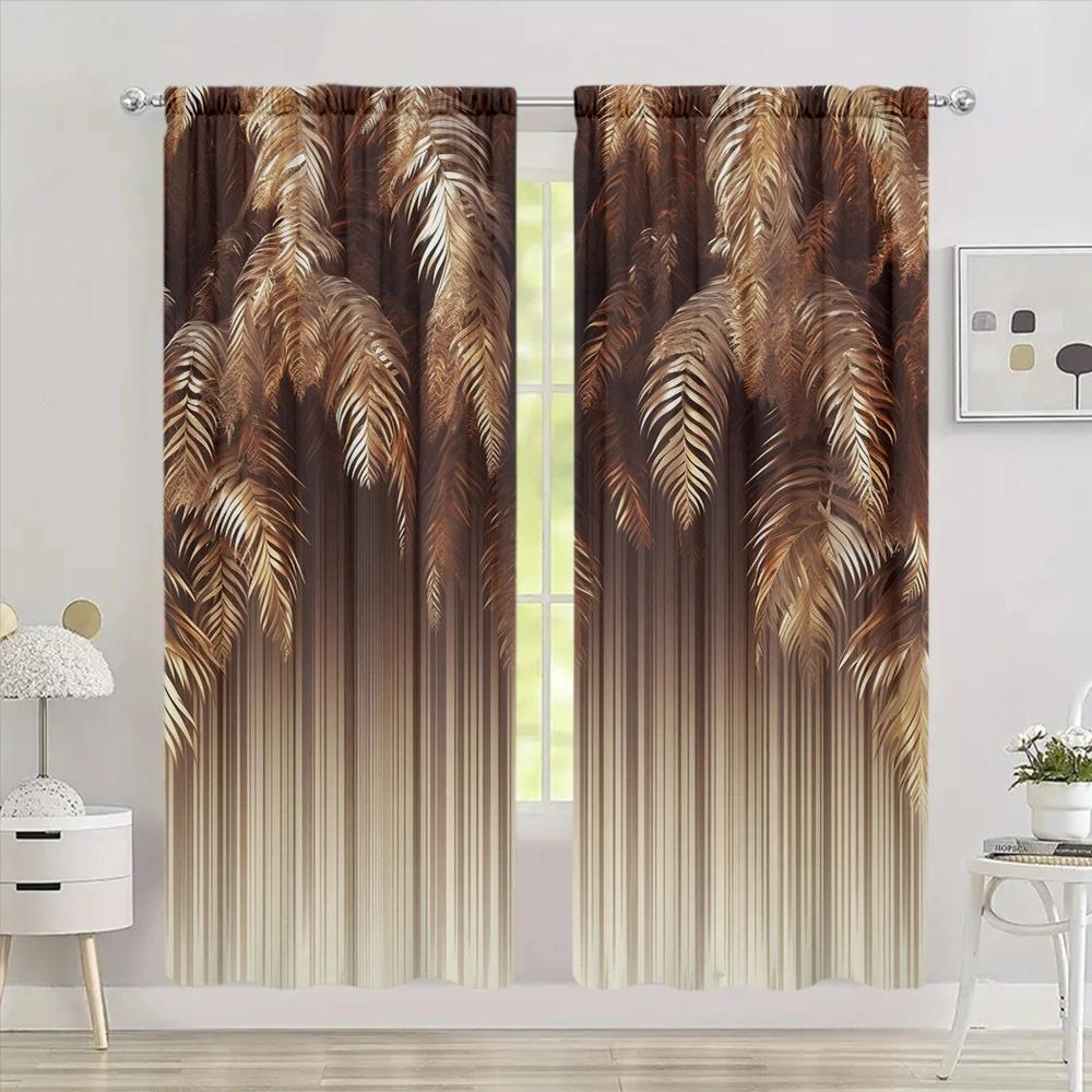 Palm Leaf Printed Curtain for Home Decor - Rod Pocket Window Treatment for Bedroom, Kitchen, Living Room