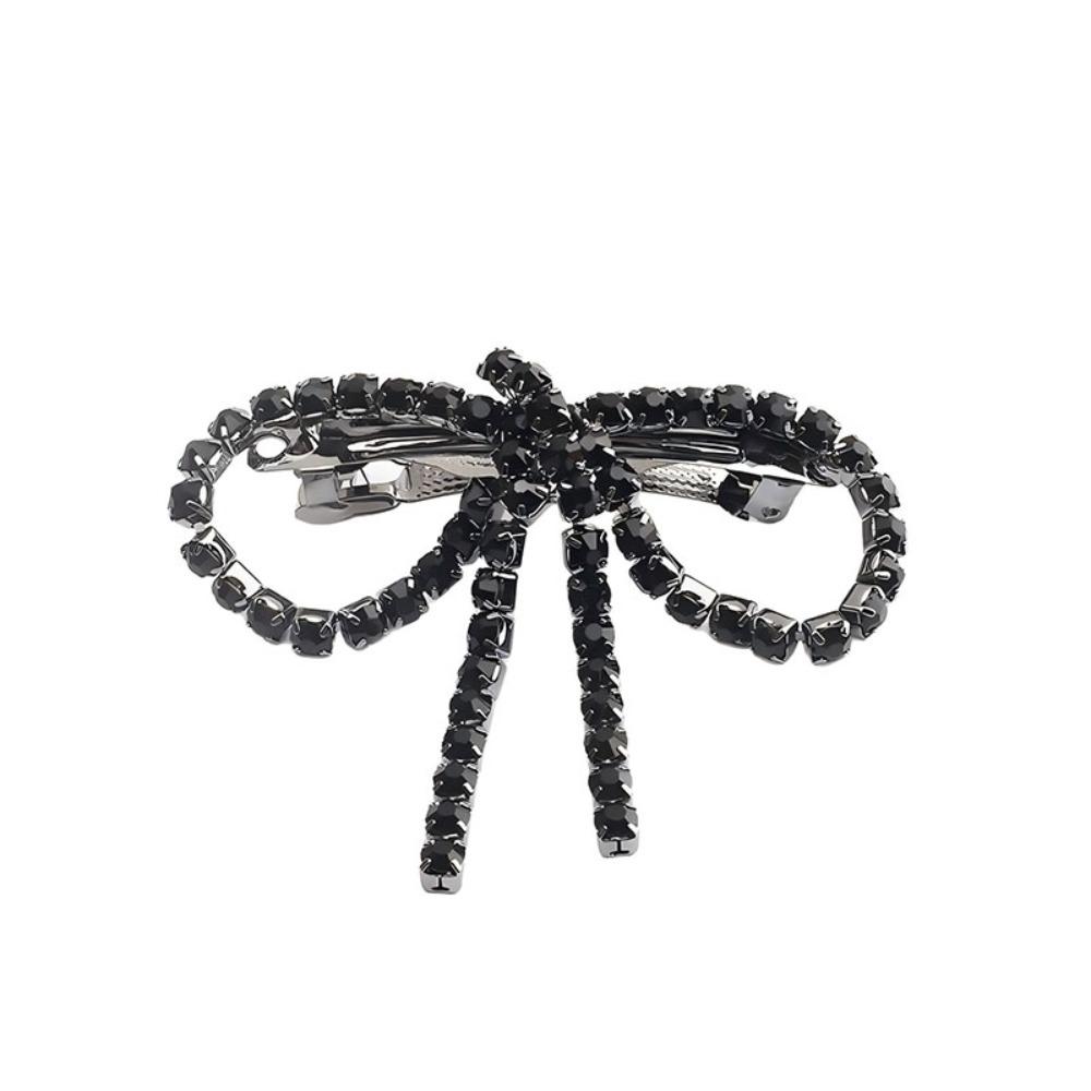 Vintage Ponytail Hair Clip Shiny Tassel Spring Clip Temperament Rhinestone Bow Hairpins  Party
