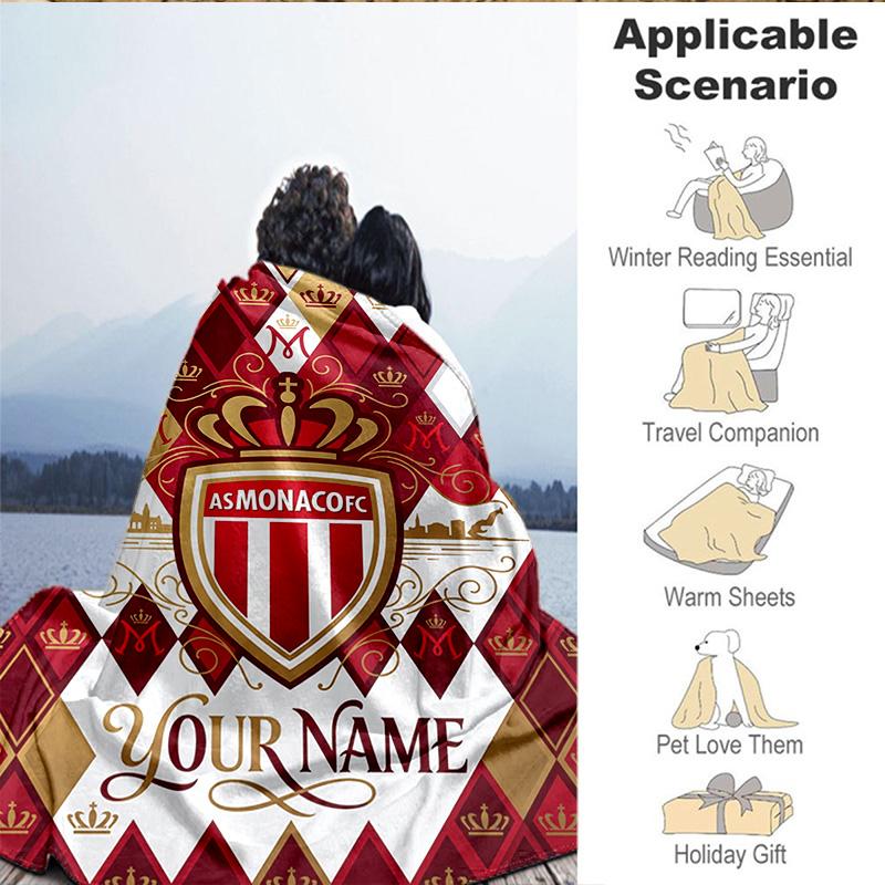 Custom Name Monaco Crest Emblem Blanket Bedding Blanket for Women Men, Soft Throw Blankets for Couch,Bed, Picnic, Christmas Gifts