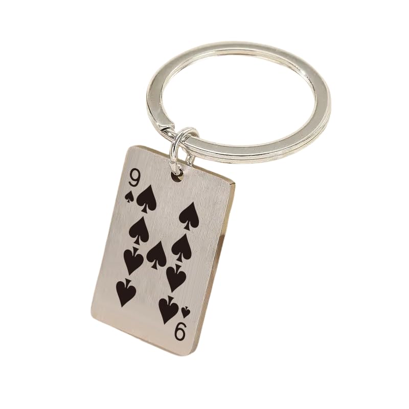 

[ALOHAMONI] Metal Playing Cards Vintage American Keychain Key Ring Spade 4cm x 2.5cm