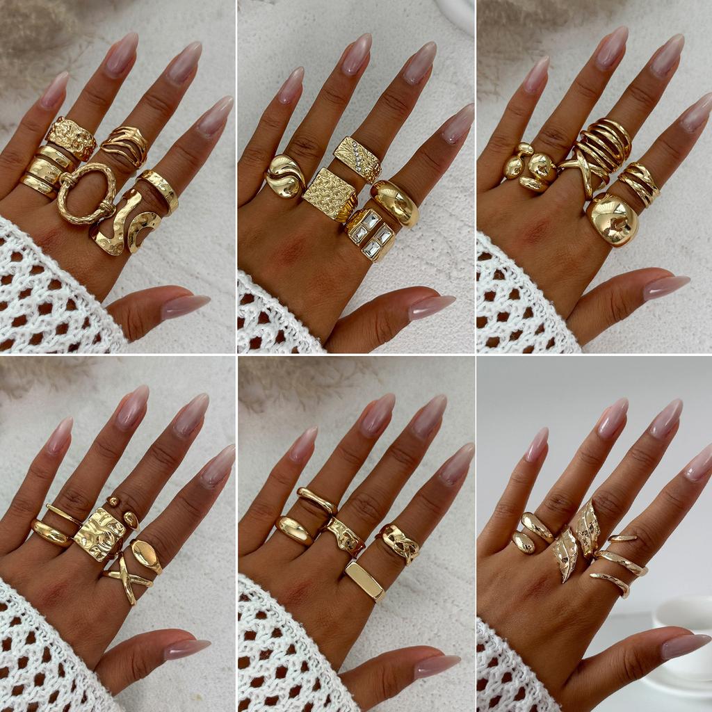Design Sense Metal Cross-Pleated Ring Set, Hip Hop Water Drop Hug Glossy Ring Woman