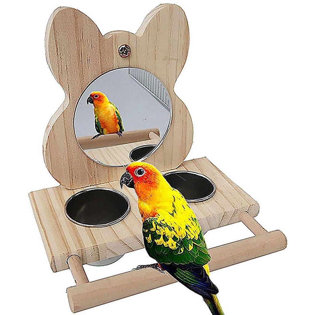 Cockatiels Water Bowl Stainless Steel Hanging Macaw Cage Perch Feeding Cups Parrot Mirror Bird Toy