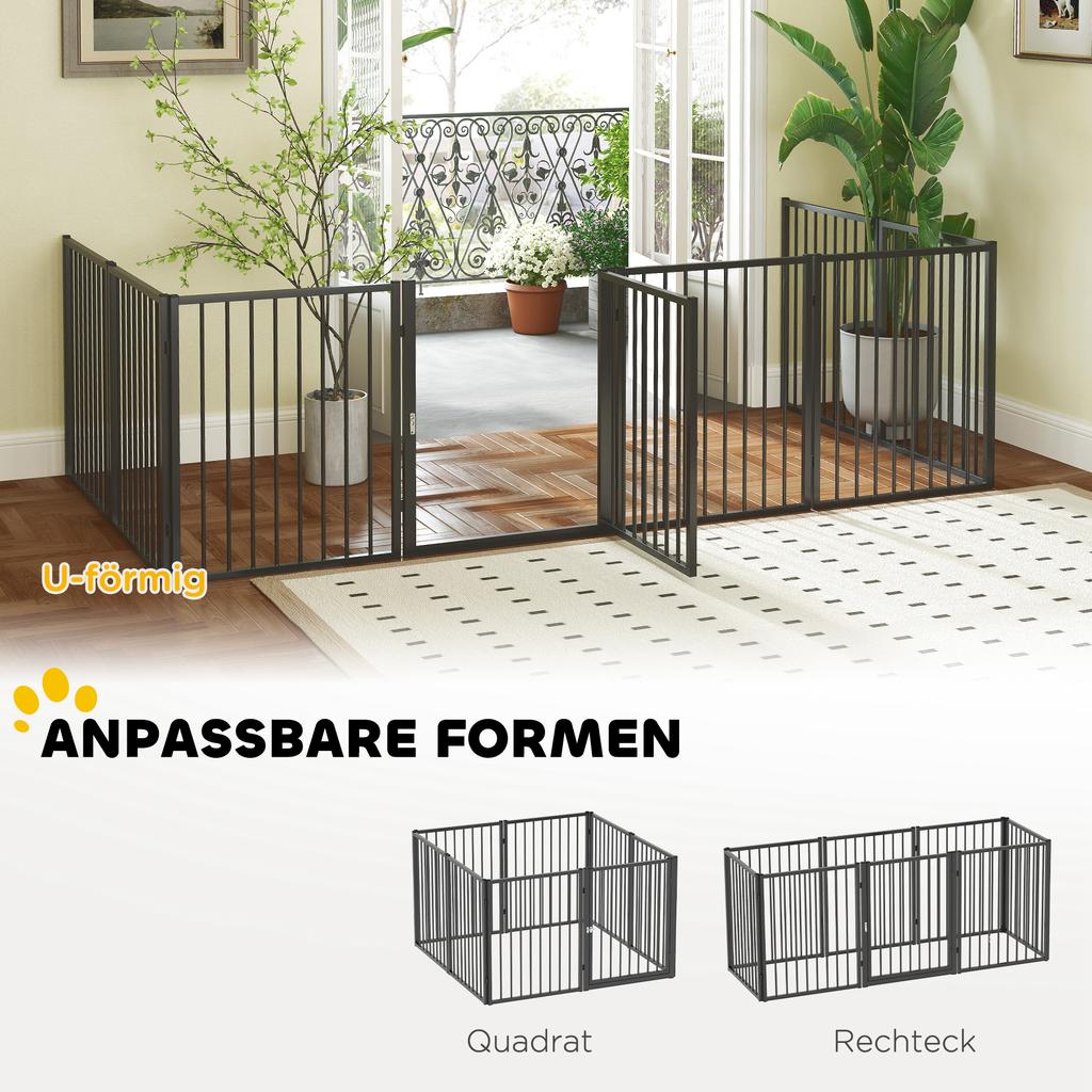 Puppy Playpen, Dog Playpen, Puppy Enclosure, 8 Panels with Door, Foldable and Portable Dog Fence, Steel, Black