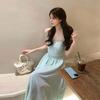 French Mint Green Backless Spaghetti Strap Dress for Women, Summer Sophisticated Temperament, Seaside Vacation Style, Beach Long Dress