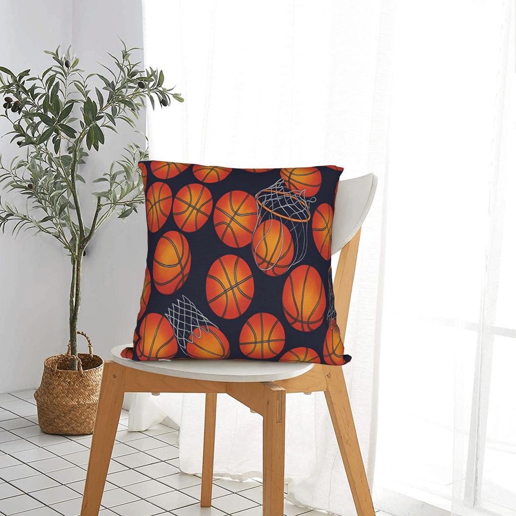 Basketball Square Pillow Cases Sports Ball Games Cushion Cover Novelty Zippered Decor Pillowcase for Car 18"