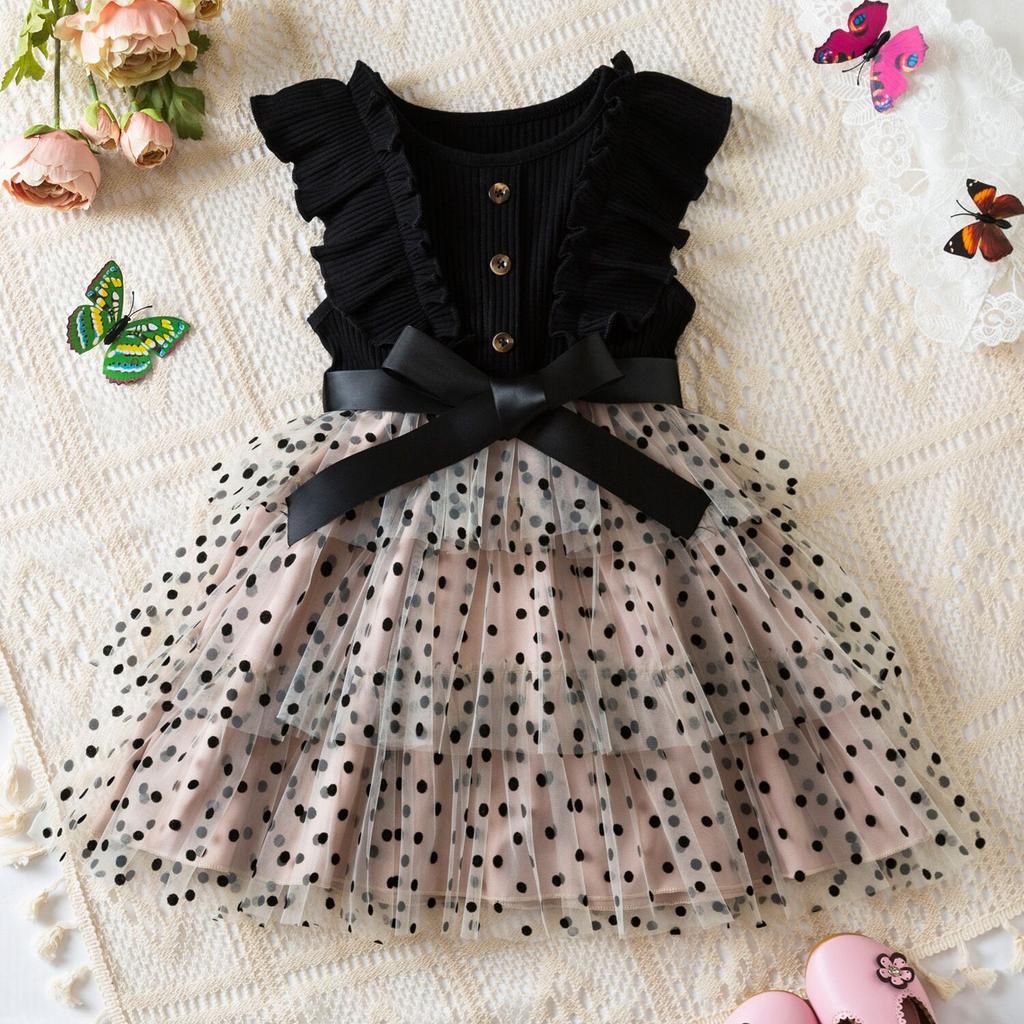 1-6 Jahre alte Kinder Kuchen Kleid Sommer Mädchen gestrickte Top Gaze Kleider Polka Dots Prinzessin Puffy Kleider für Baby