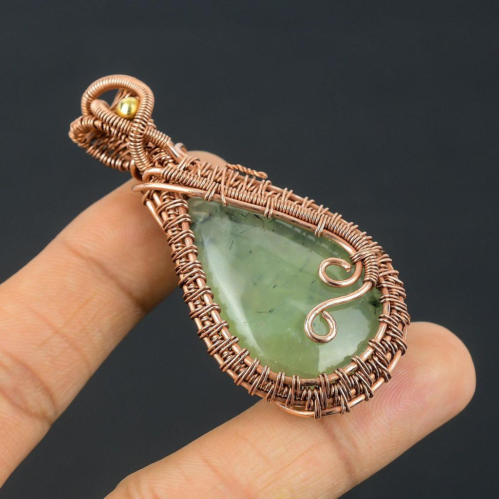 Prehnite Jewelry, 999 Copper Wire Wrapped Pendant Handmade Gemstone Jewelry, Gifts For Wife Brand New Pendant