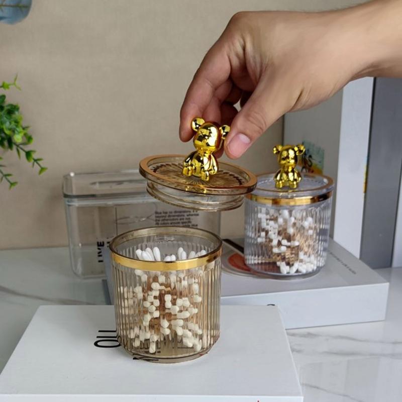 Luxury Bear Cotton Pad Organizer Bathroom Storage Box for Cotton Swabs Toothpick Cosmetics Jewelry Makeup Container Box