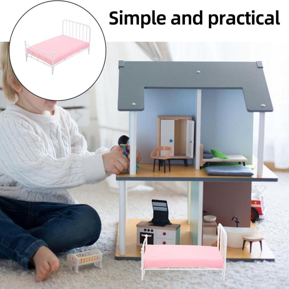 Iron Frame Doll Bed Furniture 1:12 Scale Mini Bed Model Dollhouse Bed  Dollhouse Accessories