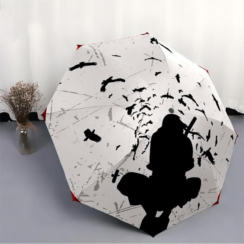 1pc Crow Silhouette Automatic Folding Windproof Umbrella with 8 Bones, 3-Fold Compact Umbrella, Compact Design On-the-Go Essential, Casual O