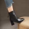 Retro brown thick heel short boots women's new high heel Martin boots wind small square head thin boots