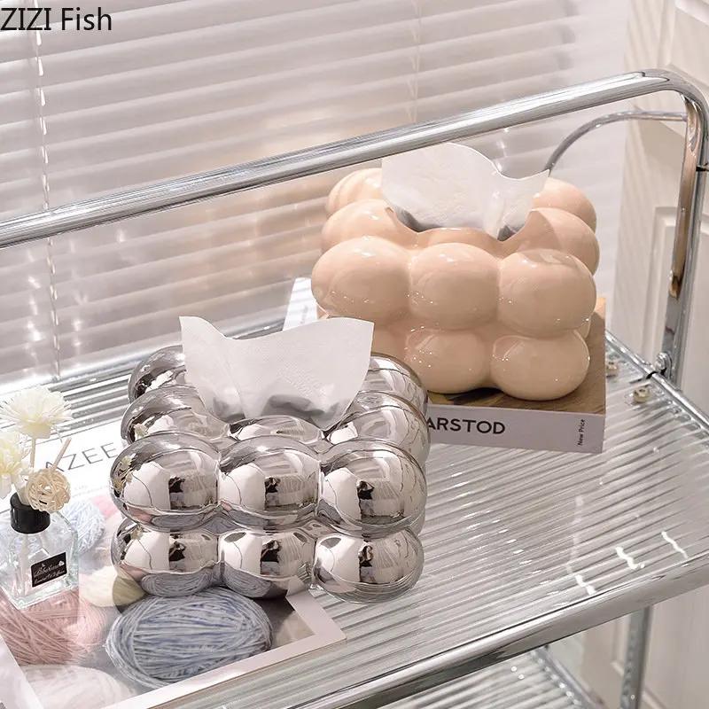 Creative Bubble Ceramic Tissue Boxes Cotton Candy Shape Porcelain Paper Towel Case Coffee Table Desktop Tissue Box Modern Decor