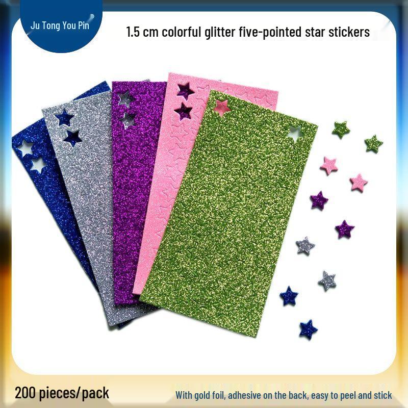 Gold Glitter Five-Pointed Star Foam Stickers for Kindergarten - Small EVA Geometric Shapes