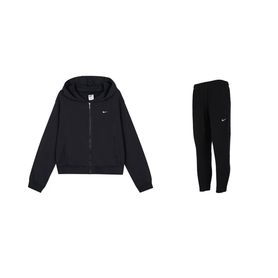 

Nike Solid Color Simple Logo Print Breathable Drop Shoulder Long Sleeve Hooded Loose Fit Sweatpants Casual Sports Suit FN2420-010+DD5004-010 XL
