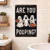 Distressed Metal Signage Retro Halloween Wall Sign, Pumpkin Ghost Bathroom American Style Decor Art Witch Cat Festival Sign for Bar Home Room
