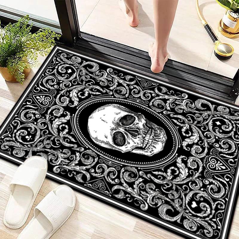 Tappeto Tappetino Stampato con Motivo Teschio Dark Gothic per Soggiorno Camera da Letto Casa Decorazione Divano, Tappetino Antiscivolo