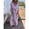 YYFS Women's Fashion Spring Fall Colour Block Print Long Sleeve V-Neck Loose Waistline Casual Dresses