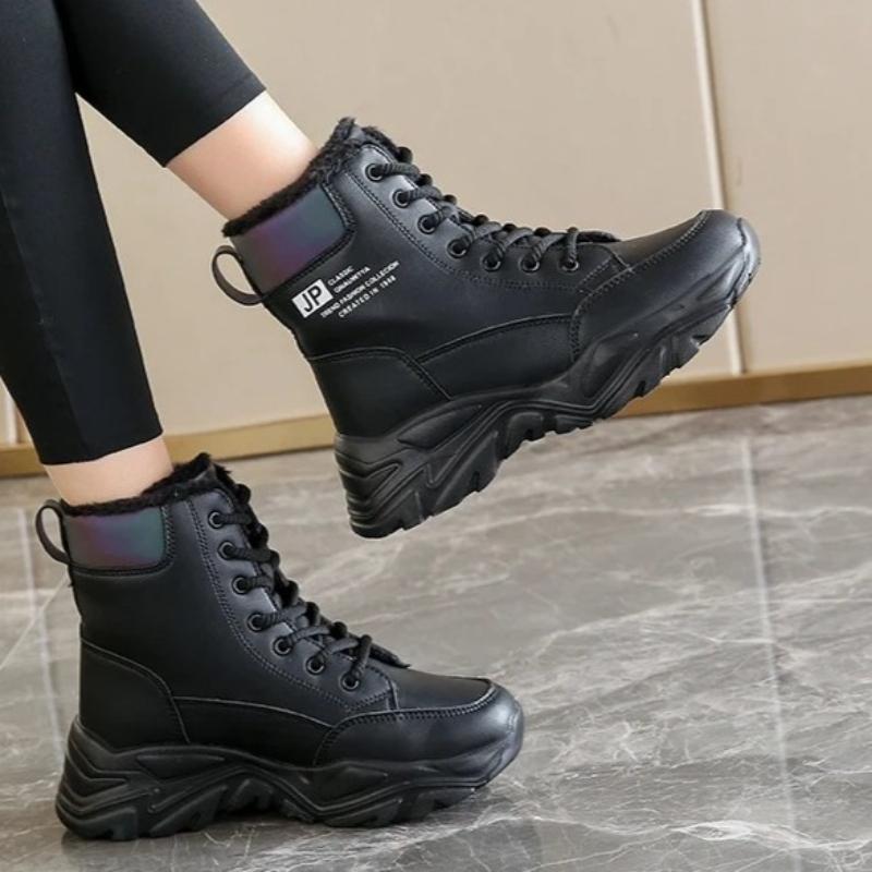 Plush Women's Snow Boots Fashion High-top Cotton Shoes Ladies Waterproof Warm Outdoor Walking Shoes Anti-slip Boots