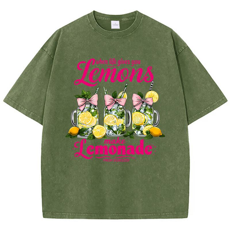 

When Life Gives You Lemons Make Prints Washed TShirt Womens Cotton Tops Distressed ONeck Comfortable T Shirts Summer Clothes S