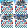 Blue Children Birthday Party Decoration Set Paper Flag Cartoon Cake Insert Balloon