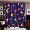 Flat Printing Curtains Colorful Stars Moons Night Sky Pattern Style Polyester Fabric Home Curtain Set Of 2 Made With Rod Pocket Washable