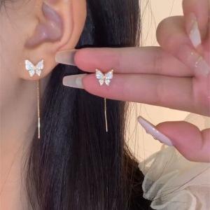 Trendy Long Tassel Chain Dangle Earrings Pendants Drop Earrings Women Party Rhinestone Geometric Leaf Hanging Earings Jewelry