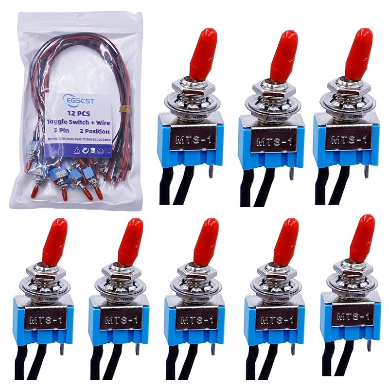 12PCS Mini Toggle Switch SPST 6A 125V Miniature ON/ON 3 Pin 2 Position Micro Rocker Switches 6 Amp 125 Volt MTS-102