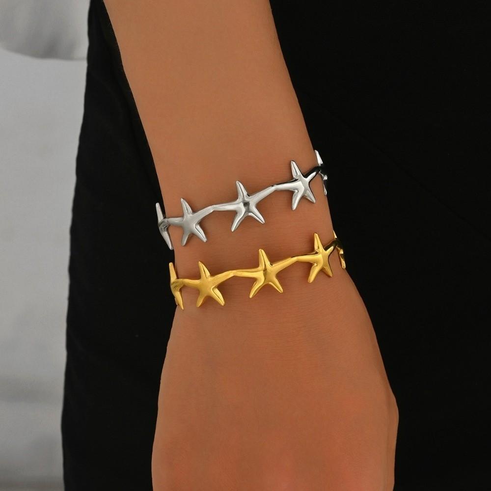 Starfish Shell Bracelet Gold Color Vintage Cuff Bracelets Elegant Opening Bangles  Girl