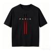 Paris City Text Print Tshirt For Unisex Simple Versatile Summer Vertical Line Graphic Black White Casual Short Sleeve Tee