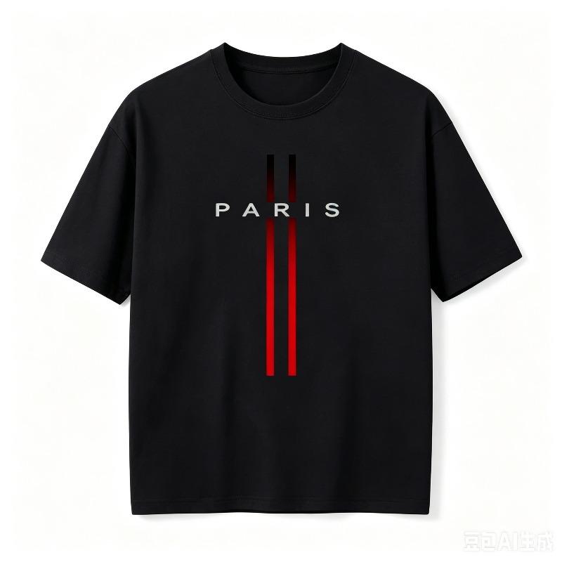 Paris City Text Print Tshirt For Unisex Simple Versatile Summer Vertical Line Graphic Black White Casual Short Sleeve Tee