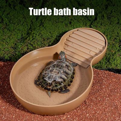 Reptile Bathing Pool Tortoise Food And Water Feeder Bowl with Ramp Reptile Feeding Dish Aquarium Ornament for Gecko Snake Turtle Bearded Dragon Lizard
