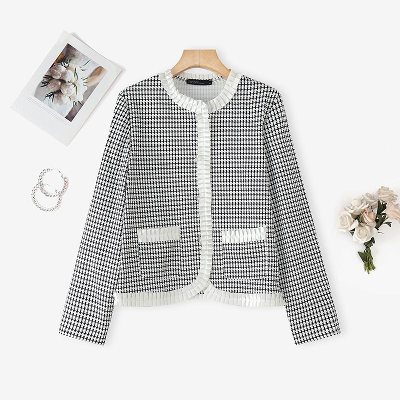 ZANZEA Women Casual Round Neck Long Sleeve Print Cardigan Blouse S чёрный